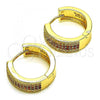 Oro Laminado Huggie Hoop, Gold Filled Style with Garnet and White Micro Pave, Polished, Golden Finish, 02.195.0072.1.20
