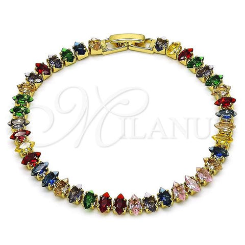 Oro Laminado Tennis Bracelet, Gold Filled Style Cluster Design, with Multicolor Cubic Zirconia, Polished, Golden Finish, 03.283.0355.1.07