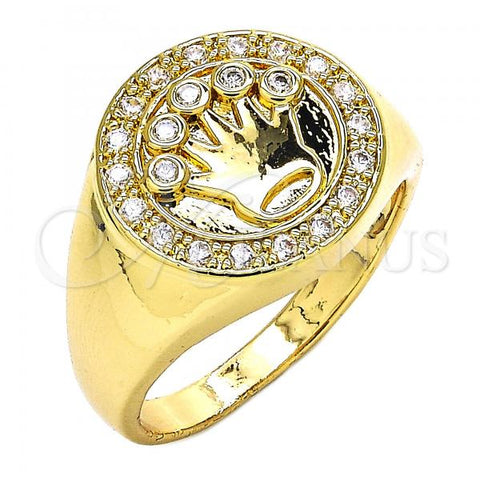 Oro Laminado Mens Ring, Gold Filled Style Crown Design, with White Cubic Zirconia, Polished, Golden Finish, 01.283.0005.12 (Size 12)