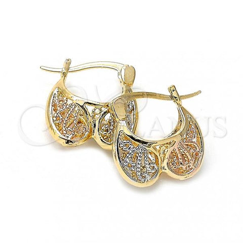 Oro Laminado Children Hoop, Gold Filled Style Diamond Cutting Finish, Tricolor, 5.146.032