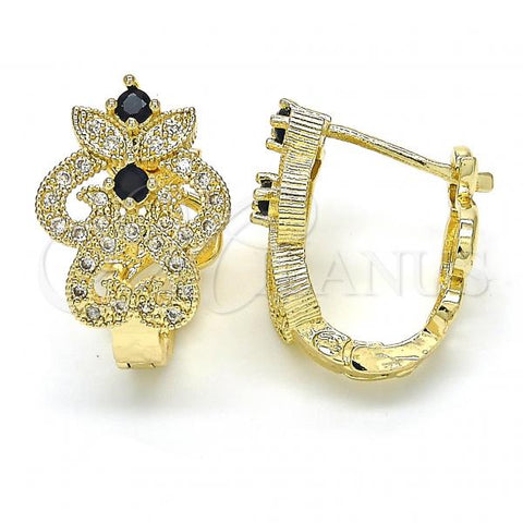 Oro Laminado Huggie Hoop, Gold Filled Style with Black and White Cubic Zirconia, Polished, Golden Finish, 02.217.0094.3.15