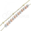 Oro Laminado Fancy Anklet, Gold Filled Style Ball Design, Matte Finish, Tricolor, 03.331.0071.10