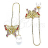 Oro Laminado Threader Earring, Gold Filled Style Butterfly Design, with Garnet and Pink Crystal, Polished, Golden Finish, 02.380.0064