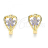 Oro Laminado Huggie Hoop, Gold Filled Style Flower Design, with Amethyst Cubic Zirconia, Polished, Golden Finish, 02.210.0653.2.15