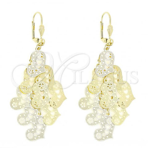Oro Laminado Chandelier Earring, Gold Filled Style Heart Design, Polished, Golden Finish, 5.094.010