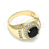 Oro Laminado Mens Ring, Gold Filled Style with Black Cubic Zirconia and White Micro Pave, Polished, Golden Finish, 01.266.0047.2.10