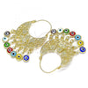 Oro Laminado Long Earring, Gold Filled Style Elephant and Evil Eye Design, Multicolor Resin Finish, Golden Finish, 02.380.0057