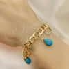 Oro Laminado Charm Bracelet, Gold Filled Style Teardrop Design, with Turquoise Opal, Polished, Golden Finish, 03.331.0201.08
