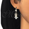 Oro Laminado Dangle Earring, Gold Filled Style Owl Design, Polished, Tricolor, 02.351.0003