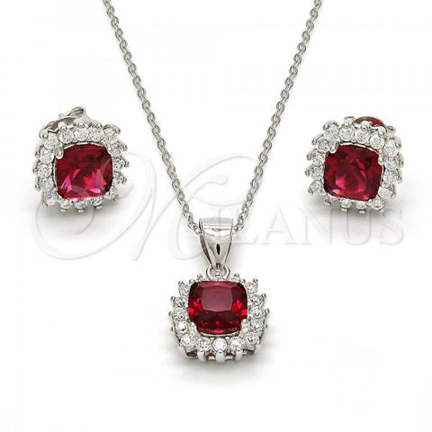 Sterling Silver Earring and Pendant Adult Set, with Garnet and White Cubic Zirconia, Polished, Rhodium Finish, 10.175.0059.2