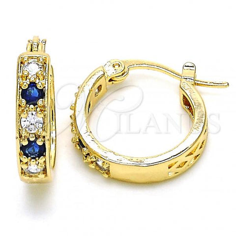 Oro Laminado Small Hoop, Gold Filled Style with Sapphire Blue and White Cubic Zirconia, Polished, Golden Finish, 02.210.0279.2.20