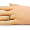 Oro Laminado Multi Stone Ring, Gold Filled Style Mom Design, with White Micro Pave, Polished, Golden Finish, 01.341.0137