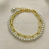 Oro Laminado Fancy Bracelet, Gold Filled Style Paperclip and Ball Design, with Ivory Pearl, Polished, Golden Finish, 03.405.0007.07