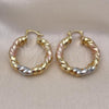 Oro Laminado Medium Hoop, Gold Filled Style Hollow and Twist Design, Polished, Tricolor, 02.170.0470.35