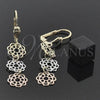 Oro Laminado Long Earring, Gold Filled Style Flower Design, Polished, Tricolor, 5.105.001