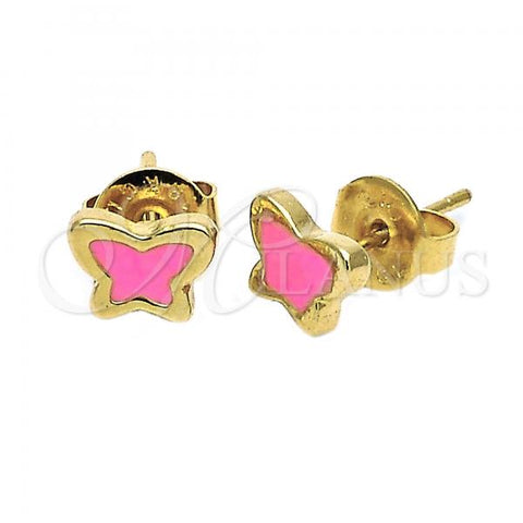 Oro Laminado Stud Earring, Gold Filled Style Butterfly Design, Dark Pink Enamel Finish, Golden Finish, 02.64.0371 *PROMO*