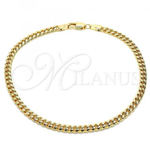 Oro Laminado Basic Anklet, Gold Filled Style Miami Cuban Design, Polished, Golden Finish, 5.223.012.10