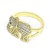 Oro Laminado Multi Stone Ring, Gold Filled Style Elephant Design, with White and Black Micro Pave, Polished, Golden Finish, 01.380.0008.09