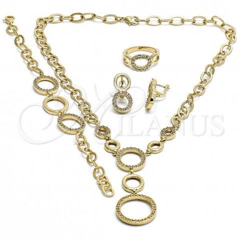 Oro Laminado Necklace, Bracelet, Earring and Ring, Gold Filled Style Infinite Design, with White Cubic Zirconia, Polished, Golden Finish, 06.59.0104