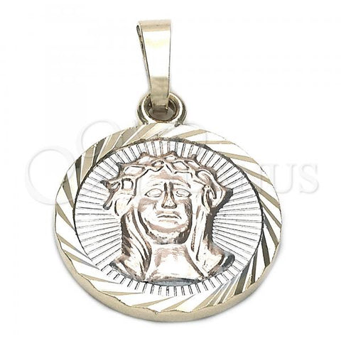 Oro Laminado Religious Pendant, Gold Filled Style Jesus Design, Diamond Cutting Finish, Tricolor, 05.163.0039.1