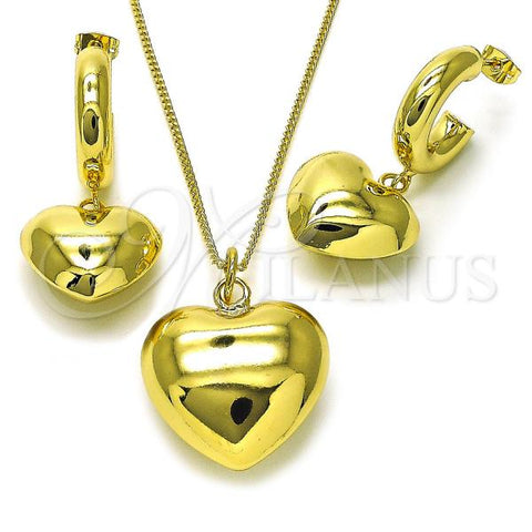 Oro Laminado Earring and Pendant Adult Set, Gold Filled Style Chunky and Hollow Design, Polished, Golden Finish, 10.341.0008
