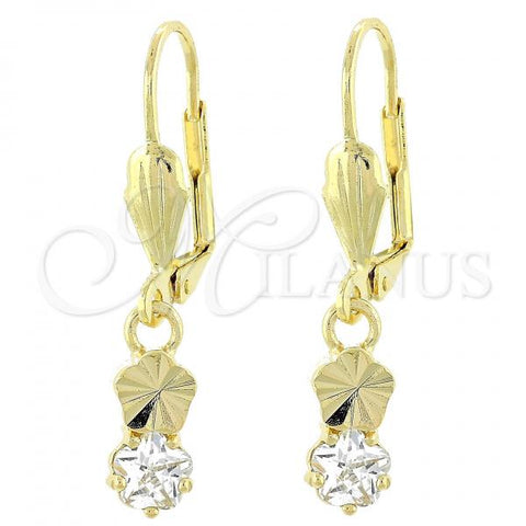 Oro Laminado Dangle Earring, Gold Filled Style Flower Design, with White Cubic Zirconia, Polished, Golden Finish, 02.63.2438