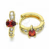 Oro Laminado Huggie Hoop, Gold Filled Style Teardrop Design, with Garnet and White Cubic Zirconia, Polished, Golden Finish, 02.266.0044.15