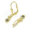 Oro Laminado Dangle Earring, Gold Filled Style Little Boy Design, with Black Micro Pave, Polished, Golden Finish, 02.316.0065.2