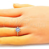 Oro Laminado Elegant Ring, Gold Filled Style Evil Eye and Sun Design, Blue Enamel Finish, Golden Finish, 01.213.0020.2