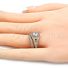 Oro Laminado Wedding Ring, Gold Filled Style Duo Design, with White Cubic Zirconia, Polished, Golden Finish, 01.284.0022.07 (Size 7)