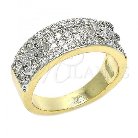 Oro Laminado Multi Stone Ring, Gold Filled Style Butterfly Design, with White Cubic Zirconia, Polished, Two Tone, 01.210.0069.08 (Size 8)