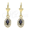 Oro Laminado Dangle Earring, Gold Filled Style with Amethyst and White Crystal, Polished, Golden Finish, 02.122.0115.7