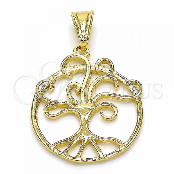 Oro Laminado Fancy Pendant, Gold Filled Style Tree and Filigree Design, Polished, Golden Finish, 05.09.0063
