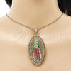 Oro Laminado Religious Pendant, Gold Filled Style Guadalupe Design, Diamond Cutting Finish, Tricolor, 05.411.0009.1
