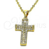 Oro Laminado Religious Pendant, Gold Filled Style Cross Design, with White Micro Pave, Polished, Golden Finish, 05.342.0093