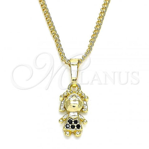 Oro Laminado Pendant Necklace, Gold Filled Style Little Girl Design, with Black Micro Pave, Polished, Golden Finish, 04.316.0001.2.20