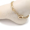 Oro Laminado Fancy Anklet, Gold Filled Style Rolo and Twist Design, Polished, Golden Finish, 03.415.0006.10