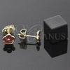 Oro Laminado Stud Earring, Gold Filled Style Flower Design, Red Enamel Finish, Golden Finish, 5.126.059 *PROMO*