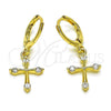 Oro Laminado Dangle Earring, Gold Filled Style Cross Design, with White Cubic Zirconia, Polished, Golden Finish, 02.213.0543