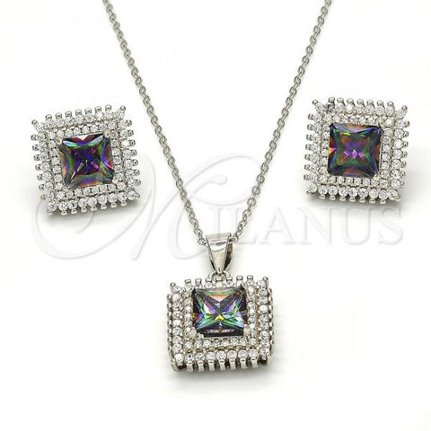 Sterling Silver Earring and Pendant Adult Set, with Vitrail Medium Cubic Zirconia and White Crystal, Polished, Rhodium Finish, 10.175.0066