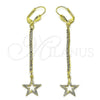 Oro Laminado Long Earring, Gold Filled Style Star Design, with Cubic Zirconia, Golden Finish, 5.089.005