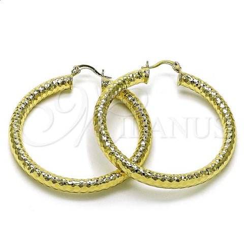 Oro Laminado Medium Hoop, Gold Filled Style Hollow Design, Diamond Cutting Finish, Golden Finish, 02.213.0312.50