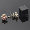 Oro Laminado Stud Earring, Gold Filled Style Flower Design, with White Crystal, Orange Enamel Finish, Golden Finish, 02.64.0318 *PROMO*
