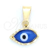 Oro Laminado Fancy Pendant, Gold Filled Style Evil Eye Design, Blue Enamel Finish, Golden Finish, 05.32.0088.1