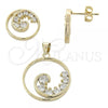 Oro Laminado Earring and Pendant Adult Set, Gold Filled Style with Cubic Zirconia, Golden Finish, 10.65.0631