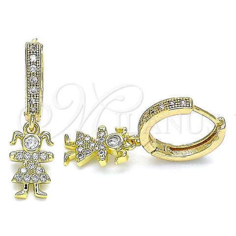 Oro Laminado Huggie Hoop, Gold Filled Style Little Girl Design, with White Micro Pave and White Cubic Zirconia, Polished, Golden Finish, 02.368.0012.15