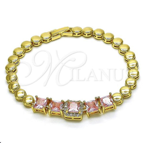 Oro Laminado Fancy Bracelet, Gold Filled Style with Pink Cubic Zirconia and White Micro Pave, Polished, Golden Finish, 03.283.0314.07