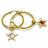 Stainless Steel Medium Hoop, Star Design, Red Enamel Finish, Golden Finish, 02.364.0007.1.30