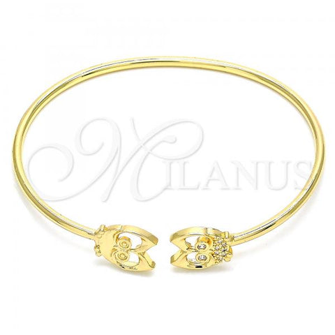 Oro Laminado Fancy Bracelet, Gold Filled Style Owl Design, with White Micro Pave, Polished, Golden Finish, 07.156.0069 (02 MM Thickness, One size fits all)
