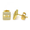 Oro Laminado Stud Earring, Gold Filled Style Love Design, with White Micro Pave, Polished, Golden Finish, 02.344.0096